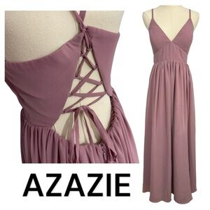 Azazie Aadia Bridesmaid Dress Sz C M/L Desert Rose Mauve Maxi Corset A-Line